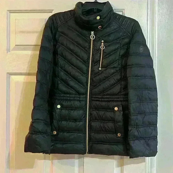 Michael Kors Women's Black Puffer Jacket M Quilted Packable Down Fill - Picture 1 of 8